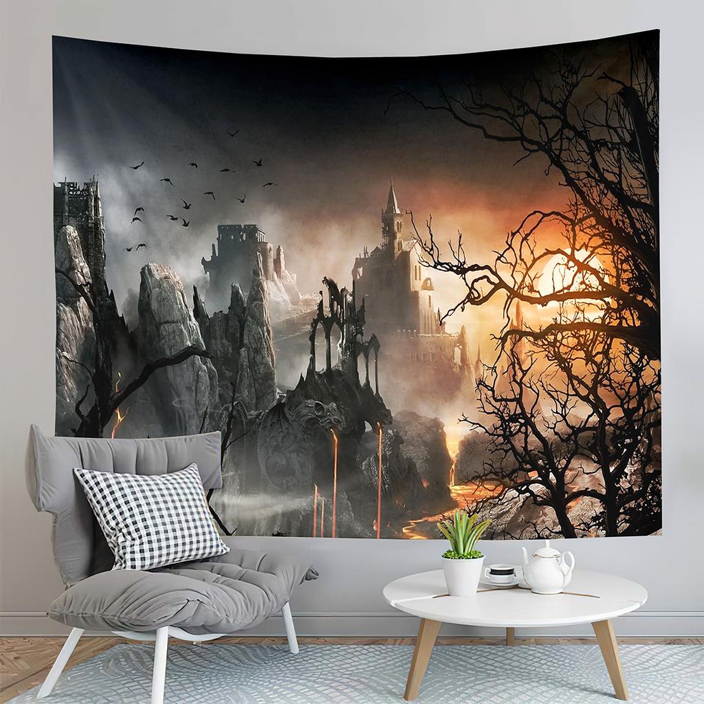 Fantasy Cartoon Castle Tapestry Seaside Reef Tapestry Land and Ocean Tapestry Living Room Dorm Bedroom Decoration Tapestries