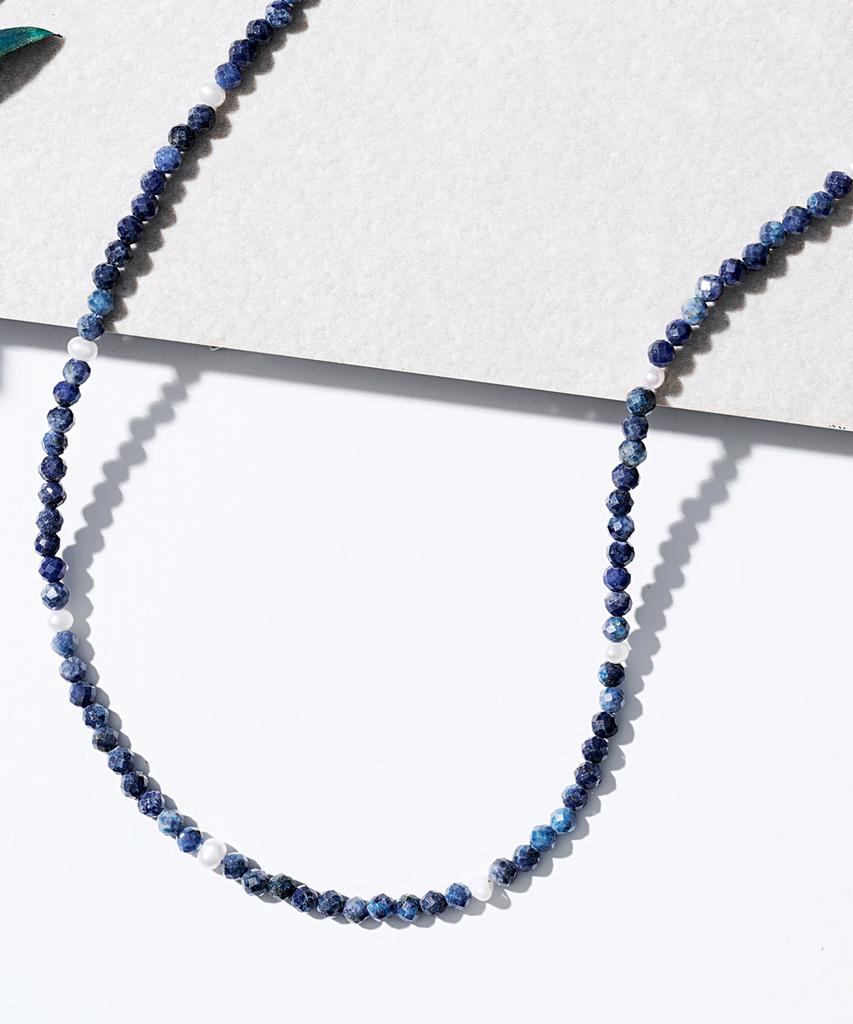 Polalita Deep Blue Mini Pearl Point Gemstone Necklace (Plt-Nl-023_Bl)