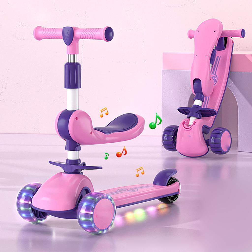 3 Wheel LED Light Up Scooter with 3 Wheels   Handlebar and Removable Seat Folding Scooter for Outdoor Activities