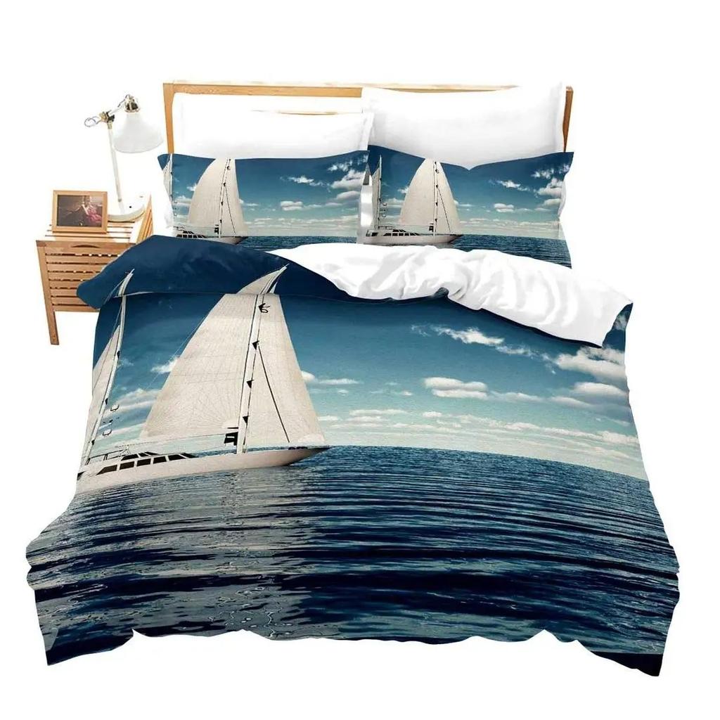 Sailing Ship Pattern Duvet Cover Set 3D Print Boat For Boys Teen Adult Bedding Set Polyester Comforter Cover Full King Twin Size