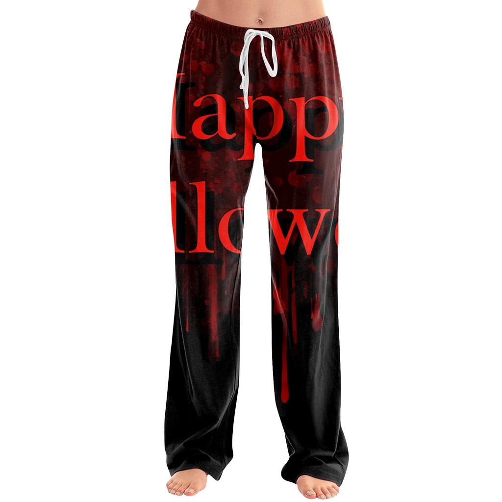 Women's Loose Fit Casual Pants Halloween Pumpkin Print Lounge Pants Elastic Waistband Comfortable Fit for Everyday Wear