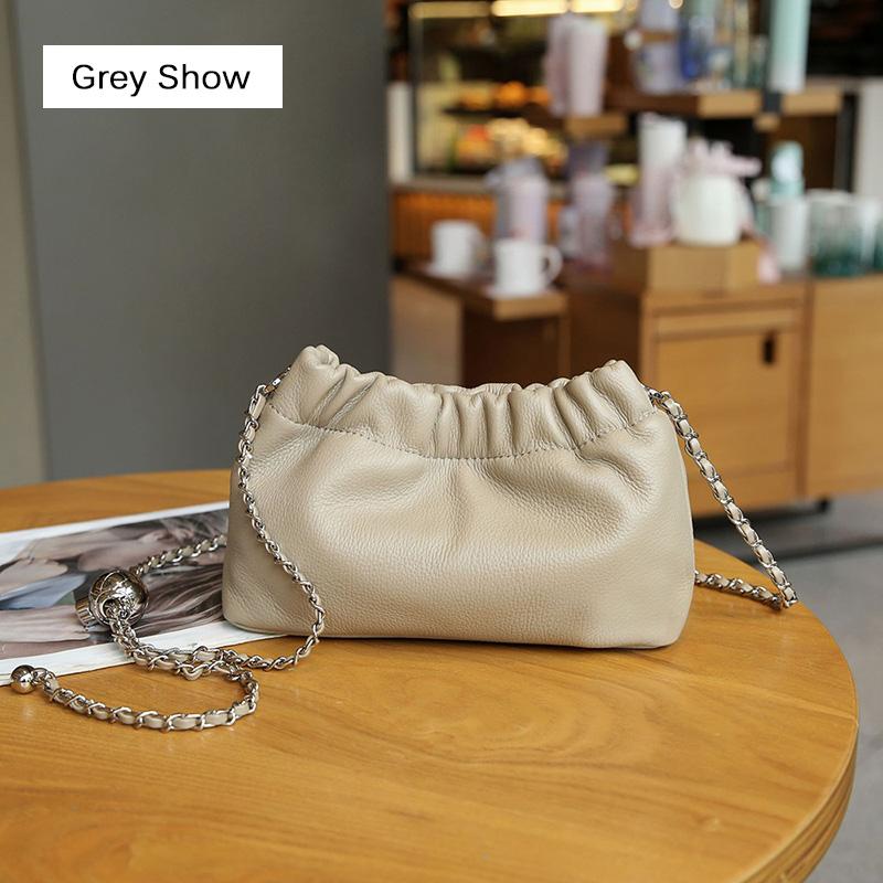 

Настоящая телячья кожа маленькая сумка через плечо сумка плетеные цепочки женские сумки через плечо с металлическим шариком сумка-облако в виде пельменя серый