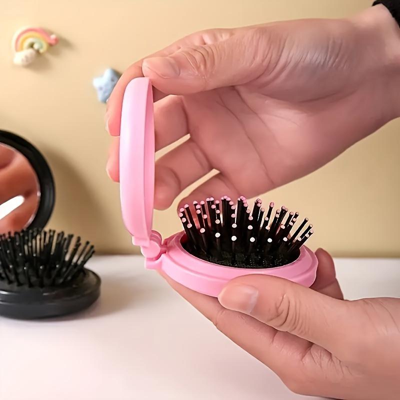Portable Folding Hair Comb with Mirror Soft Bristle Mini Massage Brush, Air Cushion Comb, Integrated Massage Comb and Mirror Travel Beauty Tool