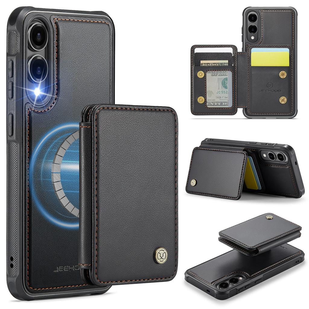 For Samsung Galaxy S25 Edge Case JEEHOOD J05 Leather Mobile Cover with Detachable Magnetic Card Bag