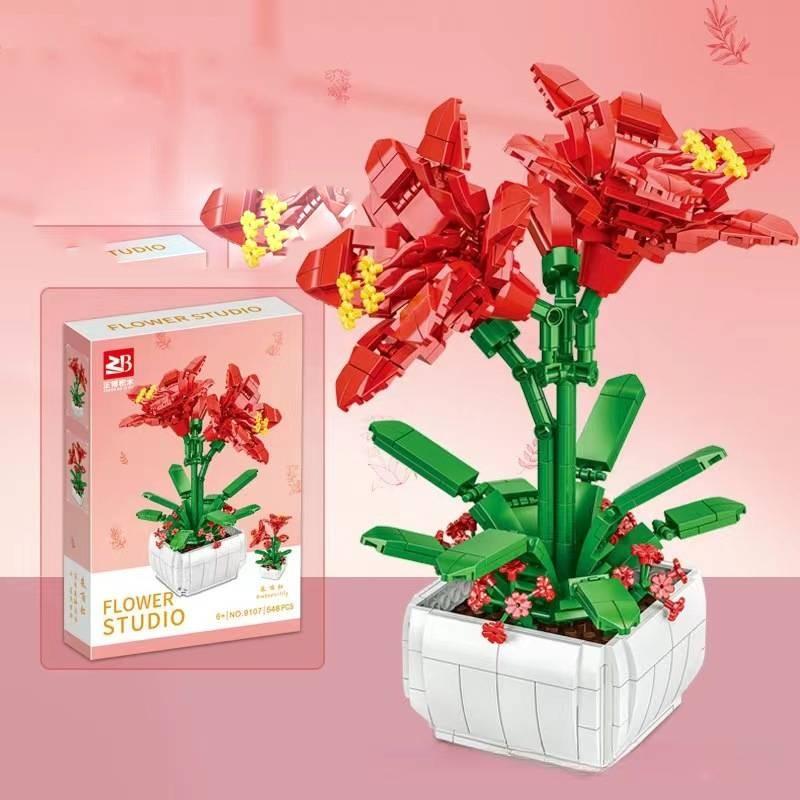 Blocks Building Puzzle Flower Peach Blossom Rose Cherry Blossom Kid Toy Model