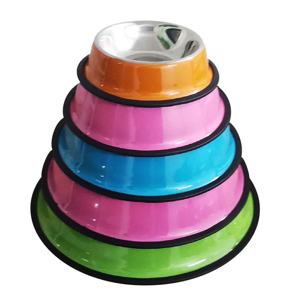 Round Travel Drinking Water Food Feeding Stainless Steel Dog Bowl