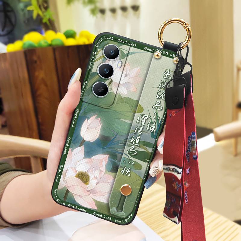 Elderly lady Waterproof Phone Case For Realme C65 Chinese style Fashion Lanyard Ring Silicone Soft case Dirt-resistant