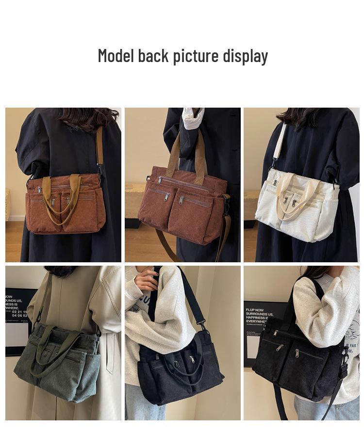 Versatile Large-Capacity Corduroy Shoulder Bag for Women - New Korean Style