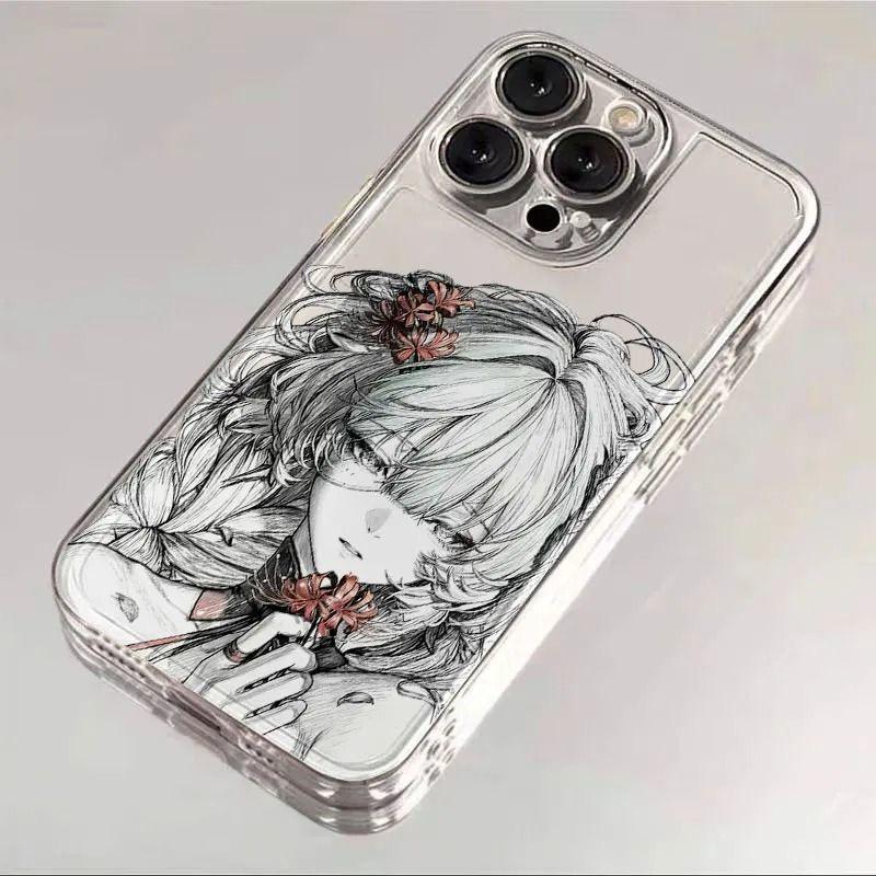 

Sketch Anime Girl Red Flower Pattern Phone Case for iPhone 17 16 15 14 13 12 11 16E Series Pro Max Plus Double Layer Protection iphone 11 ProMax