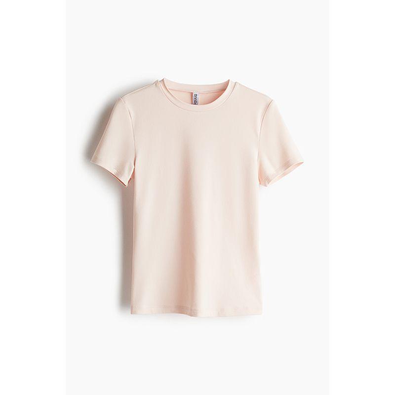 

HM Women s T-shirt 2025 Autumn New Arrival Silm Stretch Short Sleeve Narrow Collar Straight-leg Hem Casual Tops 1261291