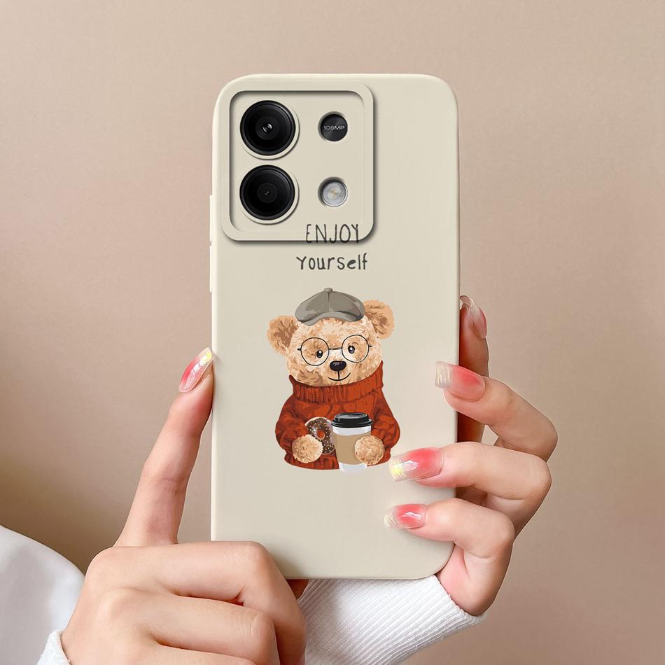 For Xiaomi Redmi Note 13 Pro Phone Case Bear Liquid Silicone Full Protection Anti Drop Cover For Redmi Note13 13Pro 4G 5G Capa