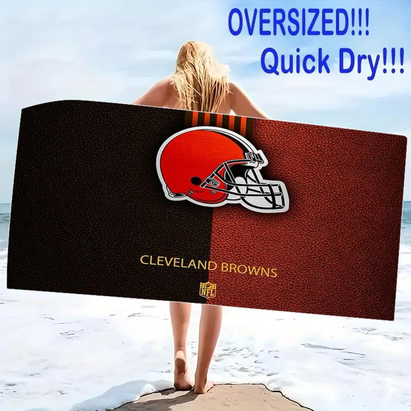 Cleveland Browns Print Beach Towel, Large Soft Quick Dry Towel for Beach Camping Swimming