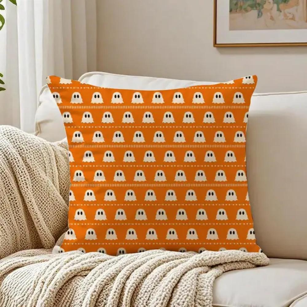 Cute Ghost Throw Pillow Cover American Rustic Farmhouse Decorative Cushion Case for Sofa Couch Bed Living Room Home Decor Hallow