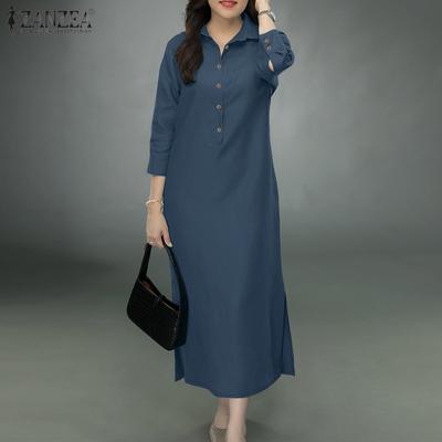 Dámske voľné ležérne košeľové šaty s golierom a 3/4 rukávmi