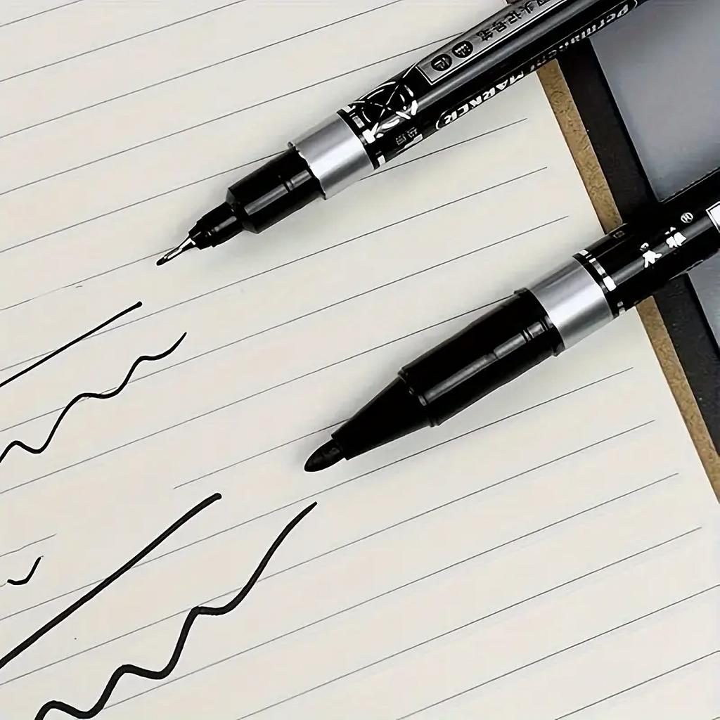 10pcs Dual-Tip Permanent Markers – Black Ink, Fine & Thick Tips – Ideal for Drawing, Calligraphy, Sketchbooks, Fabric, Wood