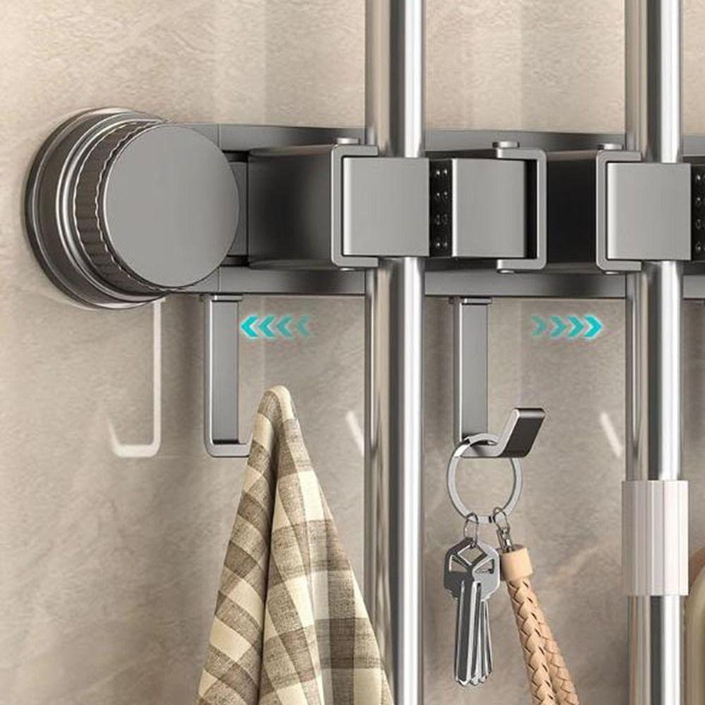 Wall Mounted Suction Cup Mop Clamp Space Aluminum Broom Hanger Practical Mop Clip Rack  Kitchen