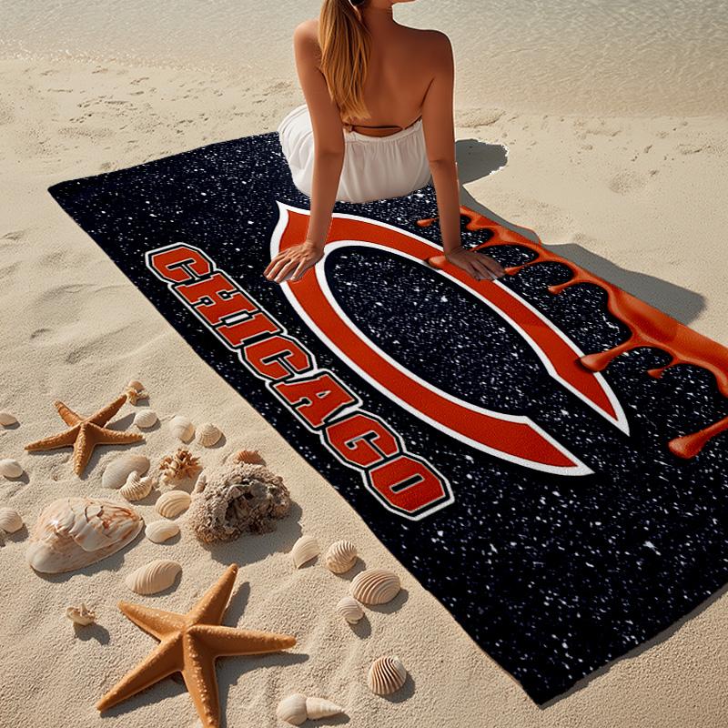 Chicago Bears Logo Microfiber Beach Towel, Lightweight And Quick-Dry, for Summer Travel, Beach Essential, Swimming Pool