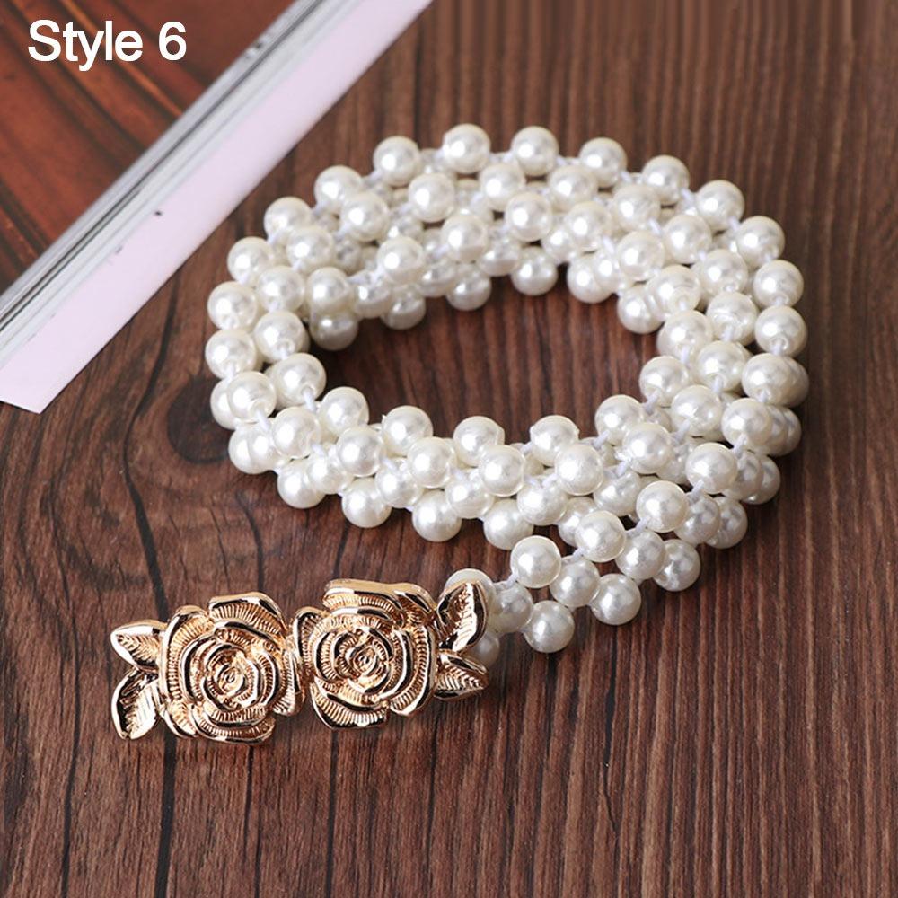 Ladies' Elastic Rhinestone Waist Chain Thin Drawstring Belt Fashion Pearl Waist Belt  For Women