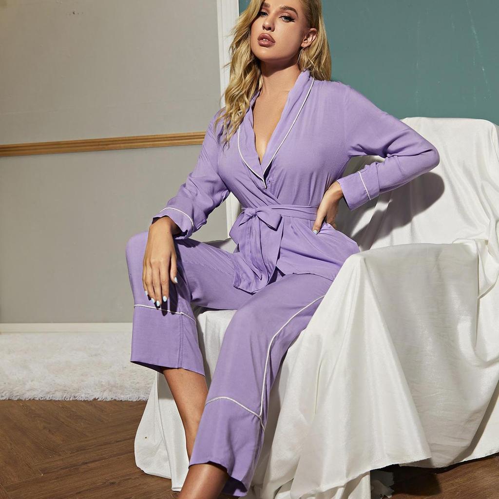 Women’s Sleeping Suits BRIGHT DEER Long Sleeves Robes Long Pants Set 2 Pieces Pajamas Home Clothing Sleep Lounge Wear