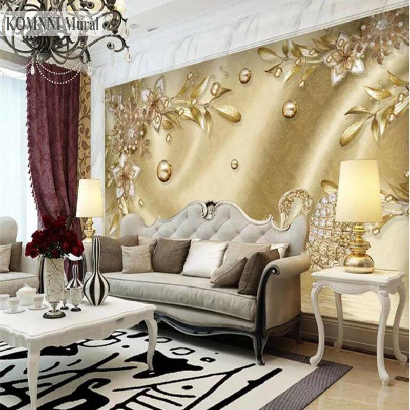 Fototapeta 3D trojrozměrný zlatý květ Fototapeta European Luxury Gem Flower Fototapeta Obývací pokoj TV na pozadí