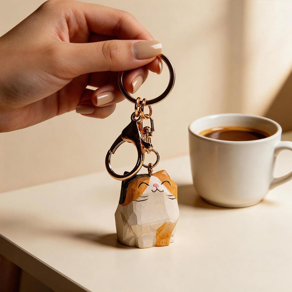 Hand Carved Wooden Cat Figurine Cute Kitten Statue Home Desktop Decor Calico Orange Cat Ragdoll Bombay Cat Miniature Craft Gift