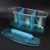 Three Areas Small Aquarium, Transparent Fish Tank, Desktop with Water Change Valve with LED Light for Betta Small Fishes(Blue)