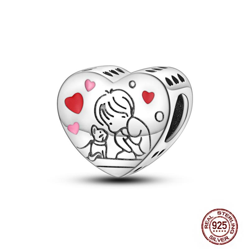 Copper Love Heart-Shaped Family Boy Girl Pet Charms Fit Original Pendant Bracelet Friendshipbeads Diy Jewelry