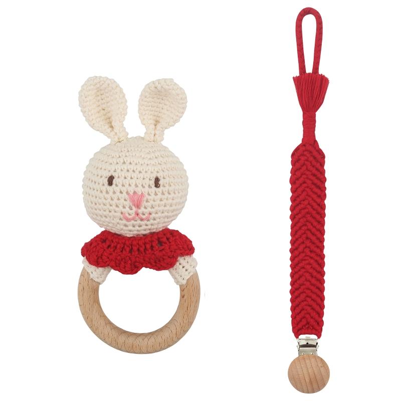 Pacifier Holder Teething Toy Set for Infant for Play Cartoon Crochet Cute Shower Gift Newborn Gift Nursing Pendant Toy