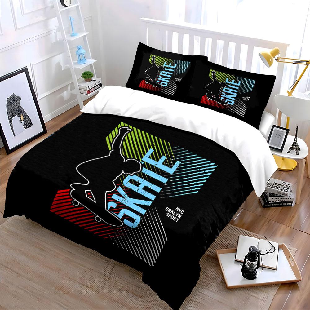 Skateboard NYC Design Bedding Duvet Cover Set Duvet Cover Pillowcases (1*Duvet Cover 2*Pillowcases, Without Duvet Insert)