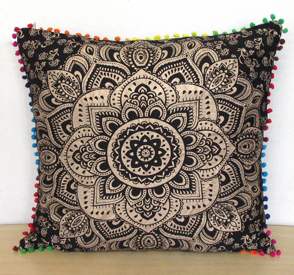 Black Gold Cotton Cushion Cover, Handmade Pillow Cases, Waist Rest Cushion, Sofa Cushion Cover, Pillow Shams, Decorative Cushion Cover