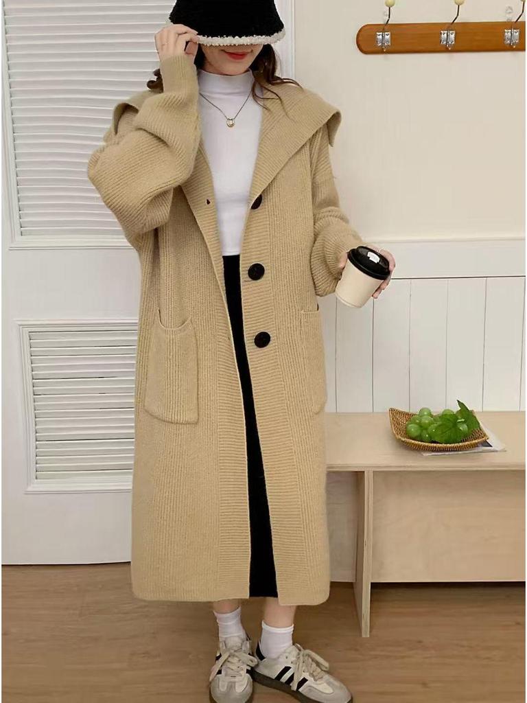 Damen Strickcardigan Herbst/Winter 2025 - Lang, locker, dicker Revers-Pullovermantel