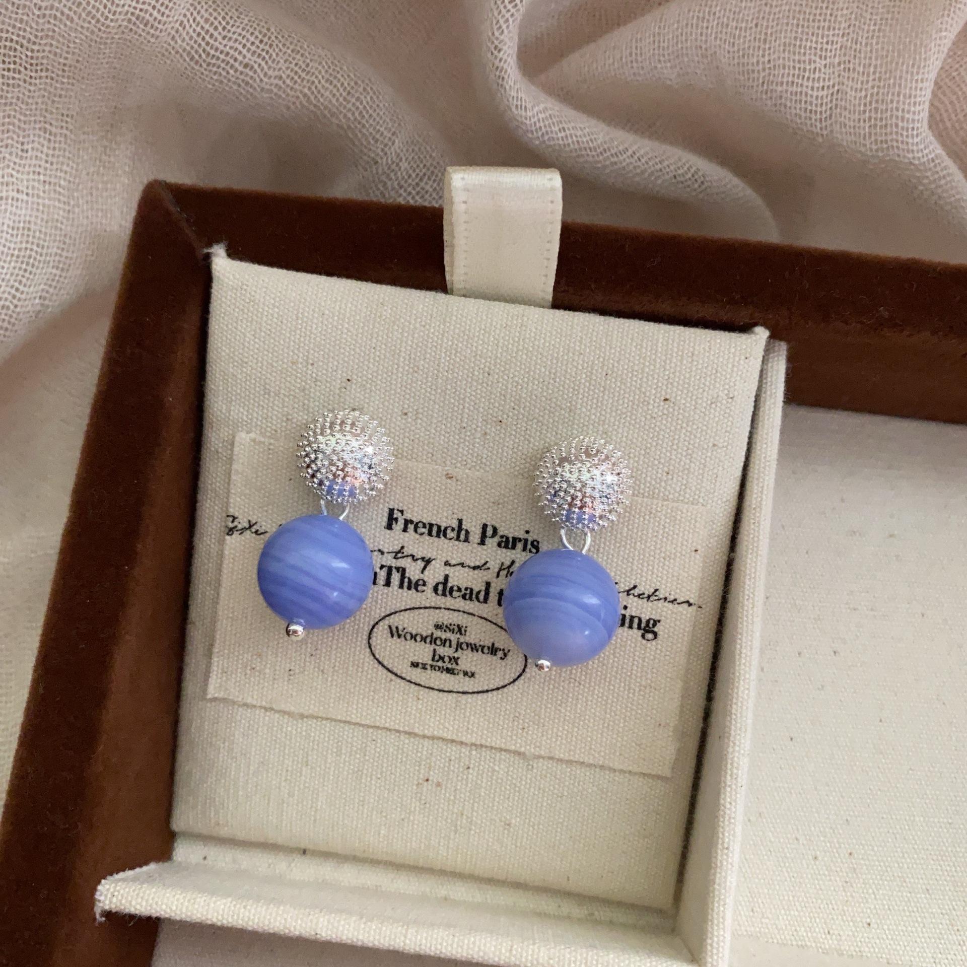 Simple new blue sphere high-end bead earrings light luxury fashion versatile personality elegant women s earrings