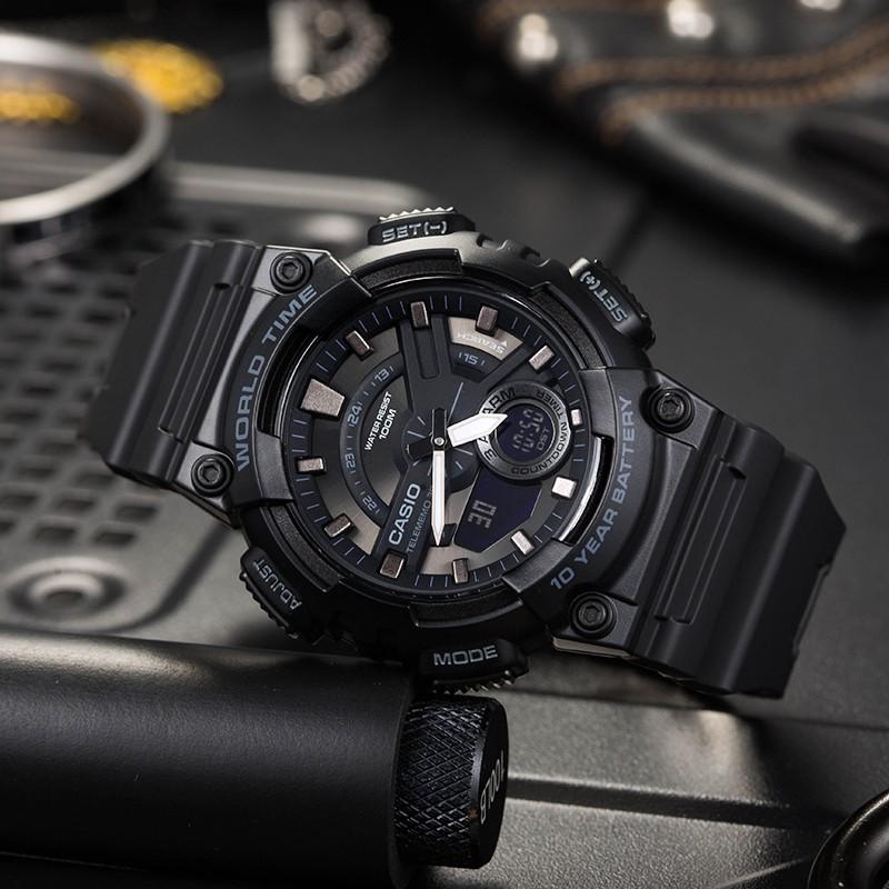 Casio Watch Series-circular Black Warrior, Street Retro, Dual Display, Quartz Movement, Japanese and Korean Watch, Same Style for AEQ-110W-1BBA-110-1A