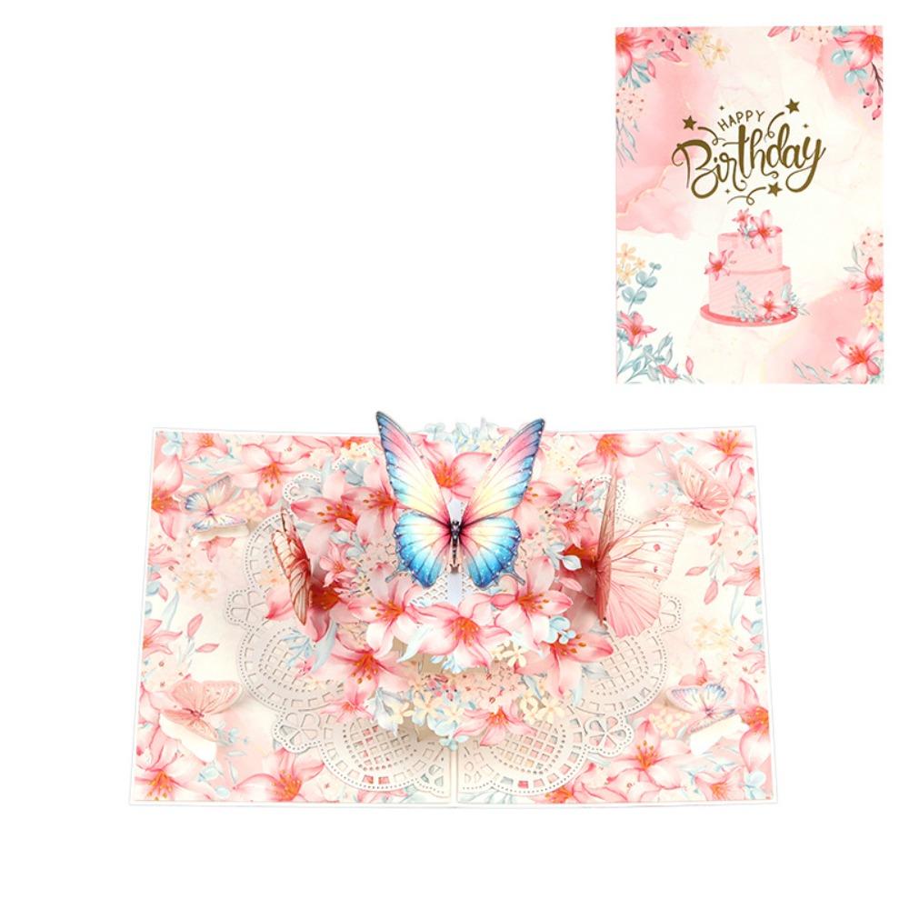 

New 3D Pop-Up Cards Butterfly Flowers Foldable Birthday Cards Handmade with Envelope Gifts Card Surprise Gift белый