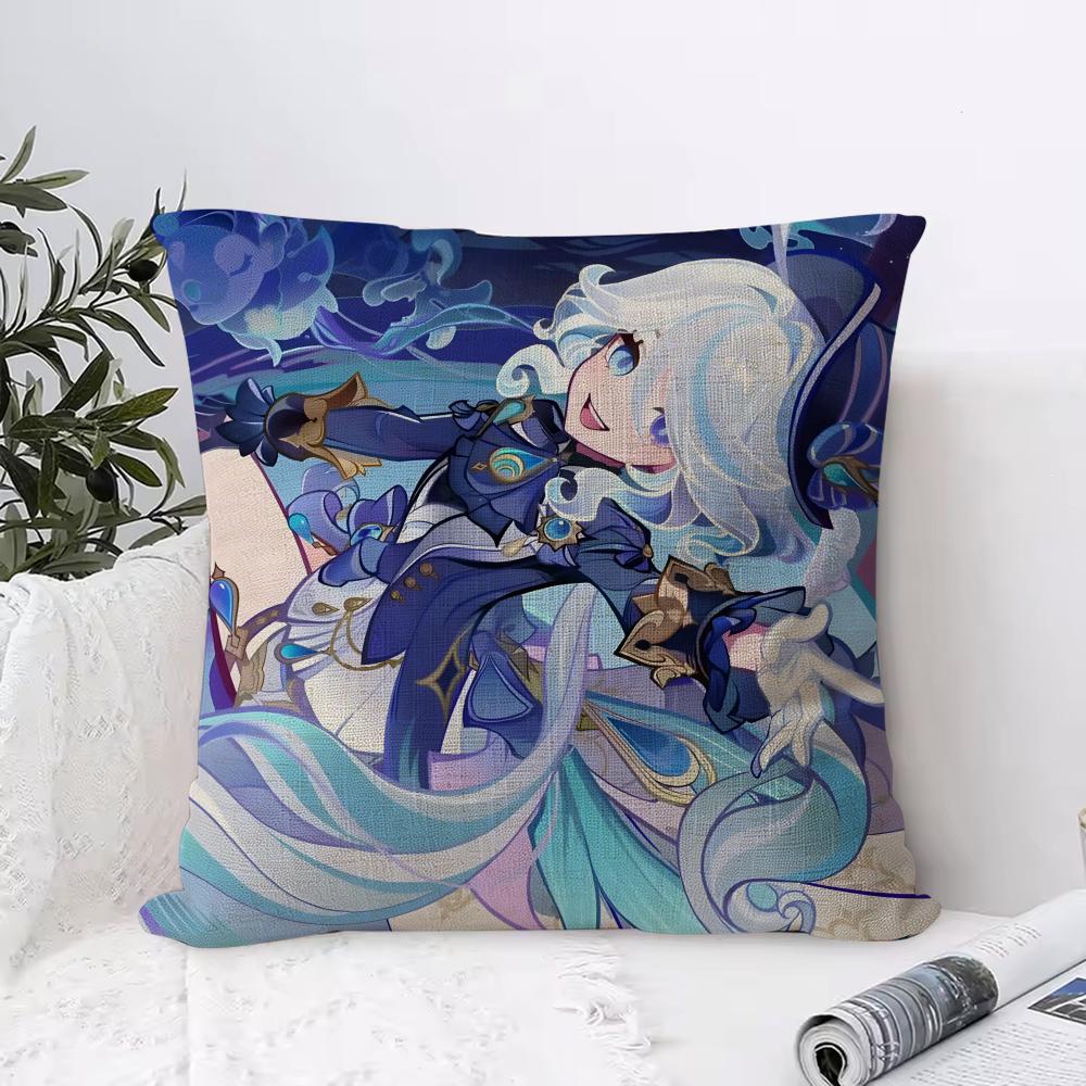 Genshin Impact Furina Cushion Cover Eco Linen Pillow Case DoubleSided Print Breathable Durable Zipper Home Decor Gift