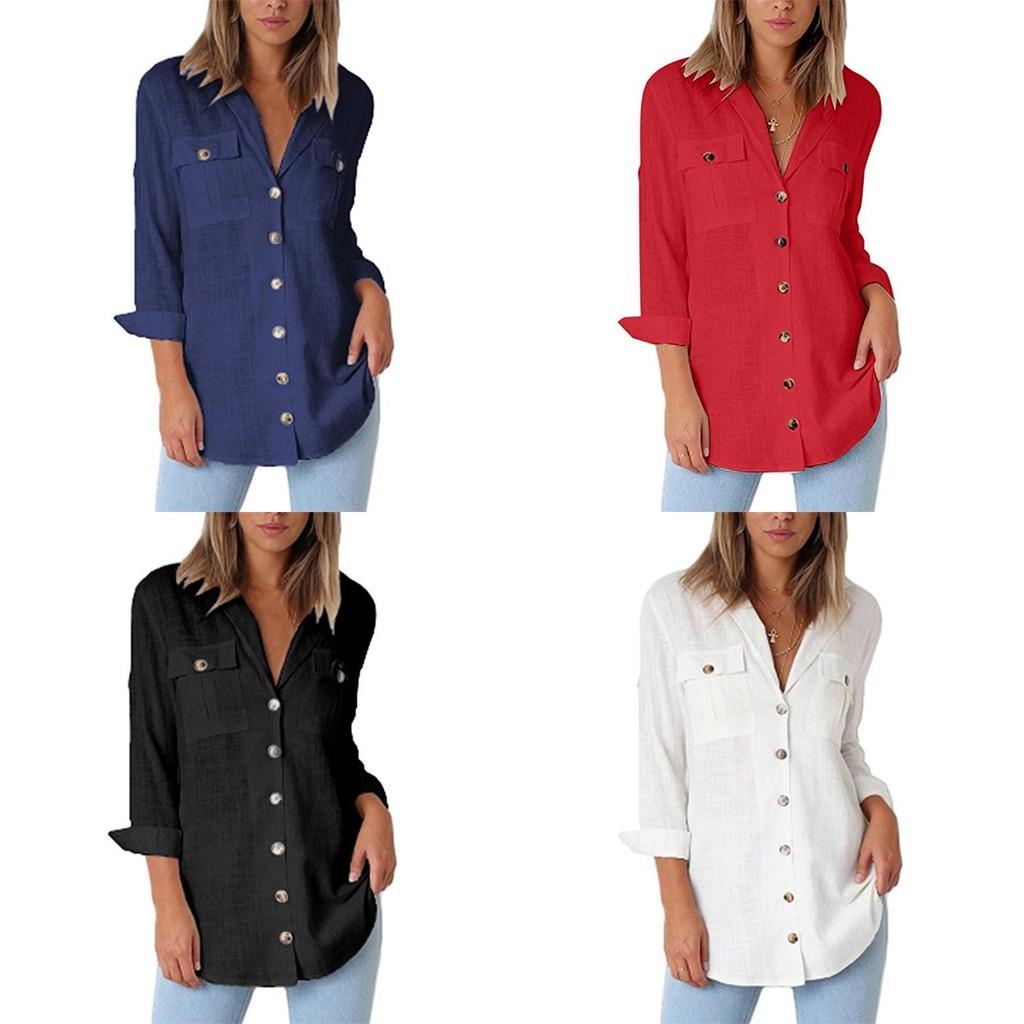 Luxurious Fashion Autumn Pocket Long Sleeve Casual Chiffon Women's Shirt Top