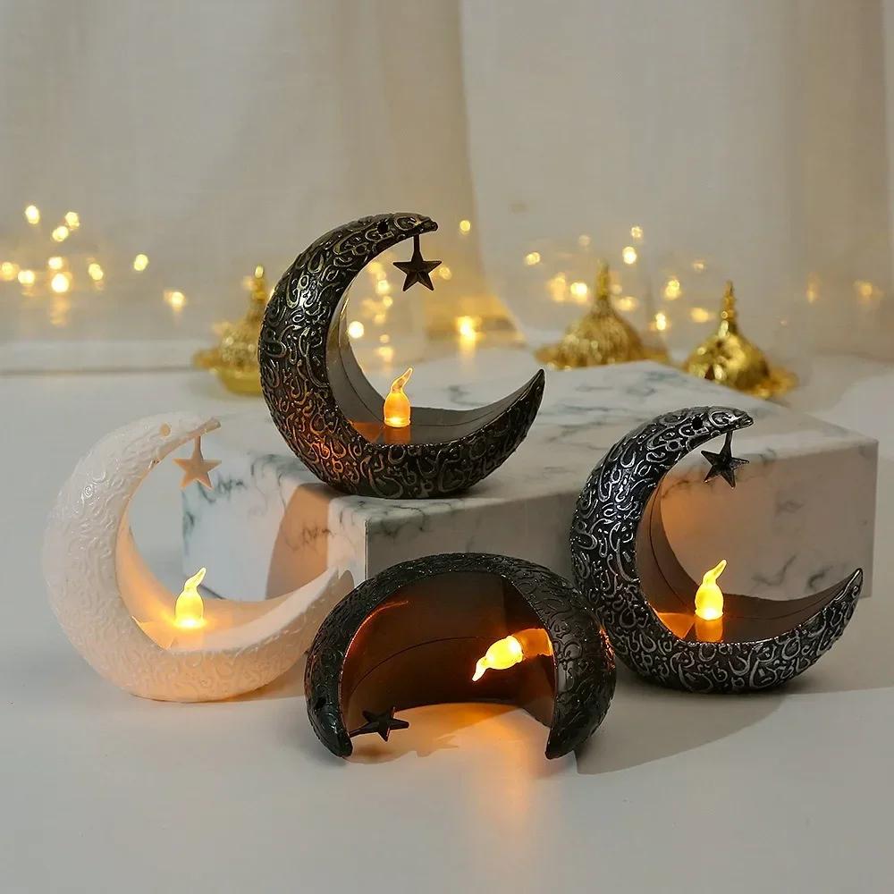 New LED Retro Middle Eastern Wind Light Decorative Atmosphere Electronic Candle Light Star Moon Candlestick Wholesale