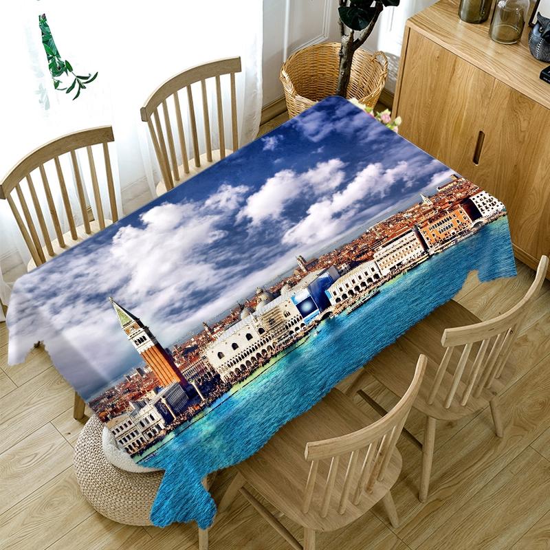 Tykk bomull duk Bay City View Nattlys mønster rektangulær rund duk for bryllup piknikfest