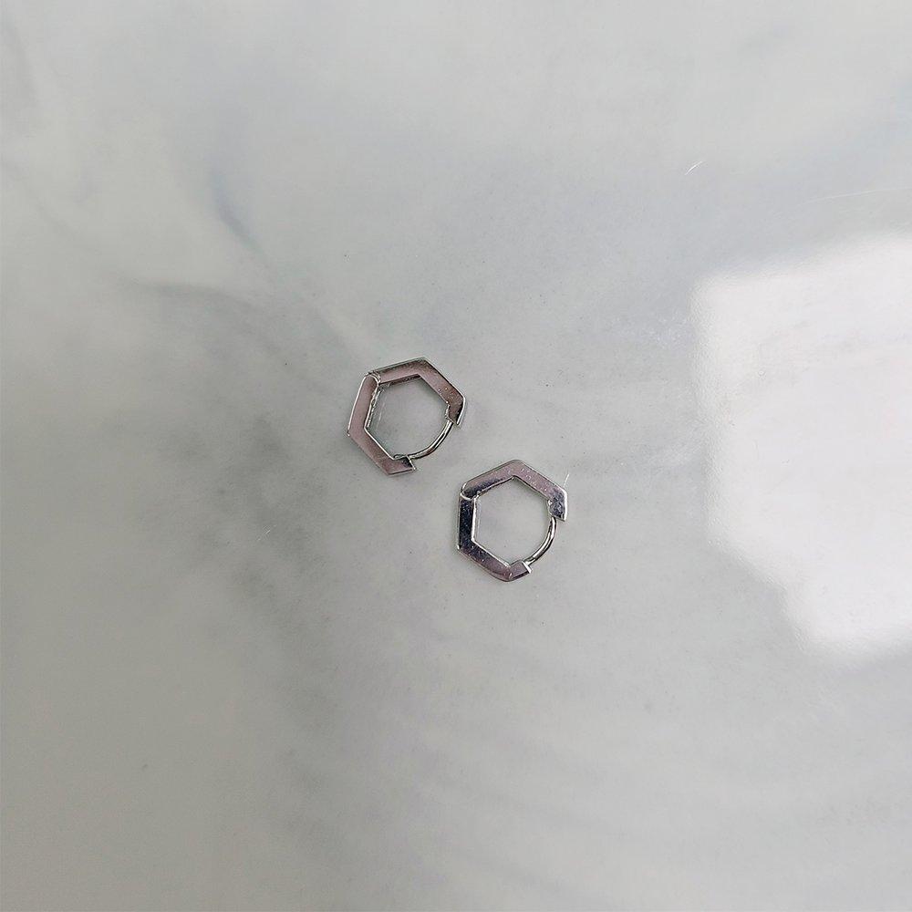 Silver Modern Hexagon One-Touch Earrings