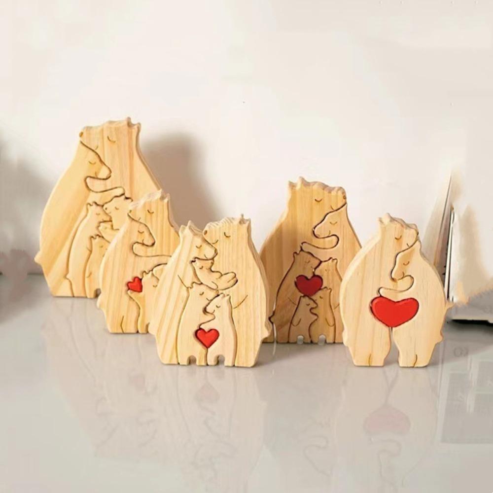 1Set Wooden Bear Family Puzzle Art Personalized Name Custom Home Decor Thanksgiving Christmas Heartwarming Gift for Baby Mom