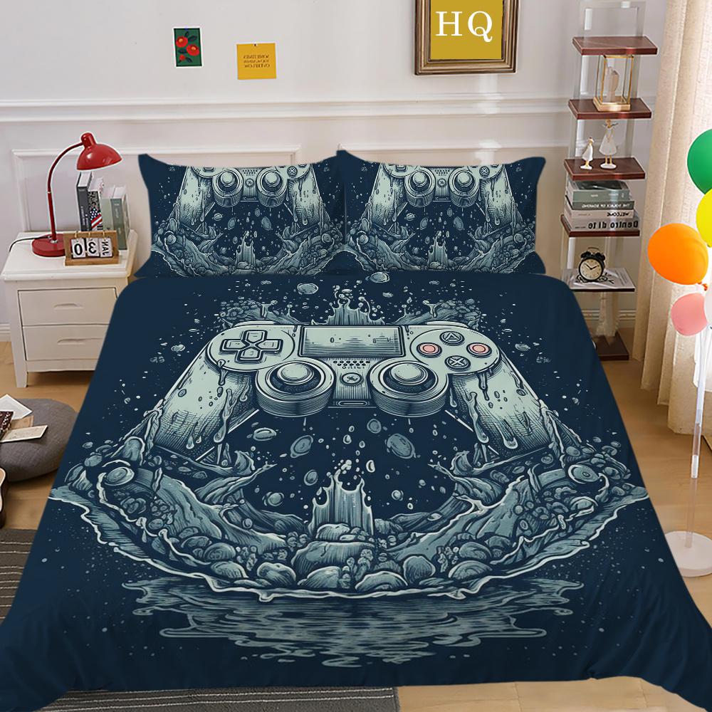 Housse de literie imprimée avec poignée de jeu de luxe, taie d'oreiller en Polyester, Style homme, vêtements de maison, housse de couette Queen Size