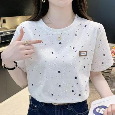 Women's Fashion Casual Summer Spring Star Print Short Sleeve O-Neck Blouses & Shirts