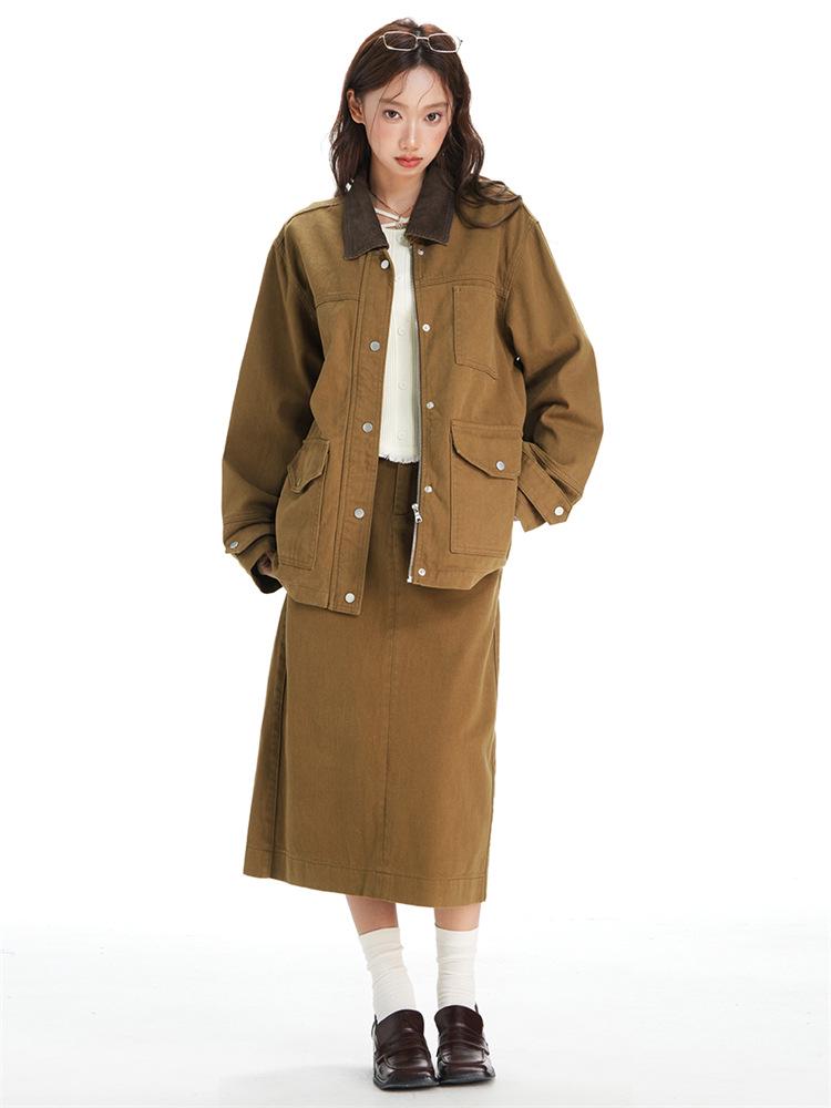 Melanoid Women s High Waist Denim Skirt - Spring 2026, Slimming Mid-Length Hip-Hugging Design L хаки