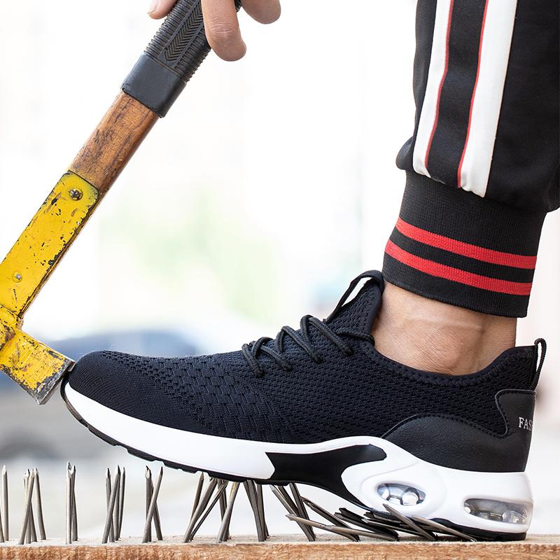 Mjythf New Work Safety Shoes Men Air Cushion Work Sneakers Steel Toe Shoes Work Boots Men Puncture-Proof Protective Shoes