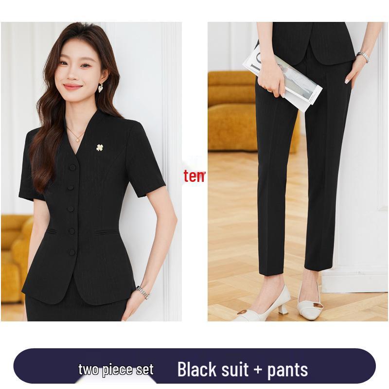 Women's Summer Short-Sleeved Suit Skirt Set - Professional Beautician and Salon Reception Workwear