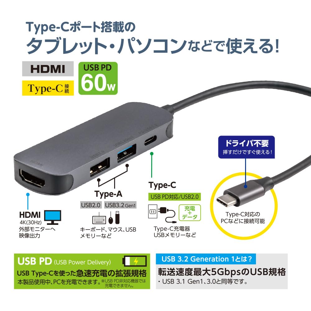 Digio2 PD Compatible Type-C Compact Docking Station, Gray, Z0160