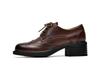 ZUYEE Women's Lace-Up Shoes, Square Toe, Chunky Heel, Wingtip, Genuine Leather Oxford Shoes, Coffee, Size 23.5cm