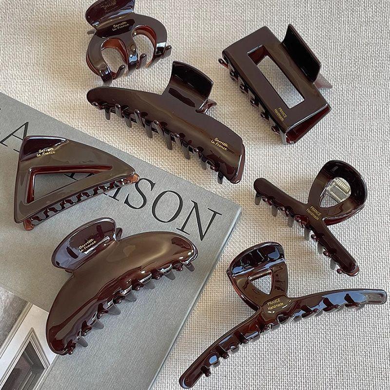 Chocolate Acetate Shark Hair Claw Elegant Women High Grade Back Head Hair Clip Fashion Luxury Solid Color Hair Grab Daily Hair Accessories