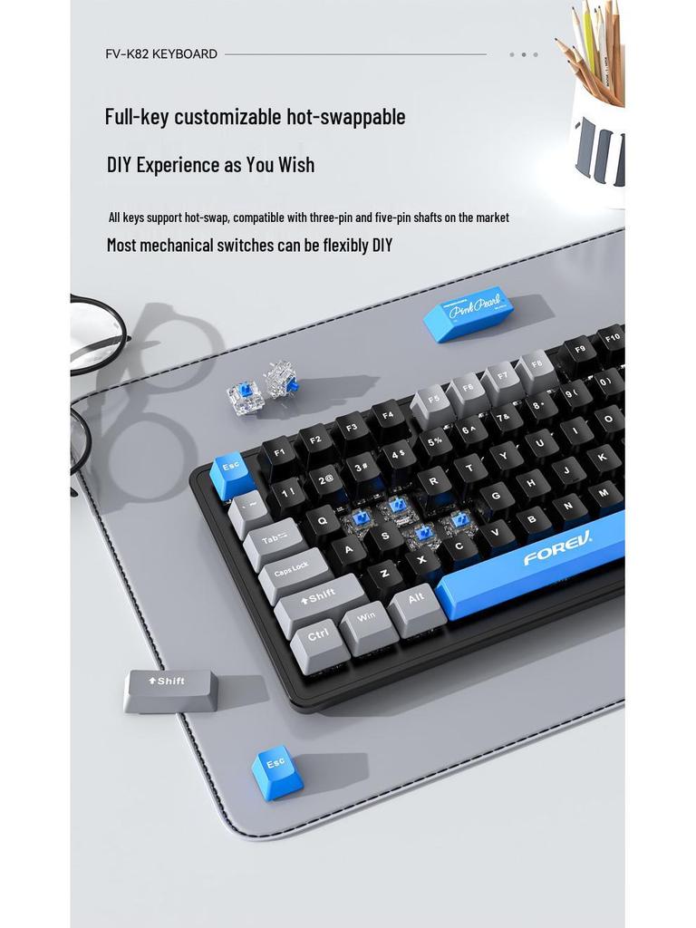 RGB Russian Co-branded Custom Three-Mode Wired Gaming Mechanical Keyboard