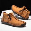 Yellow Retro Leather Casual Shoes For Men Women Big Size 36-48 Spring Zip Design Men's Ankle Boots Handmade Comfy Moccasins Man